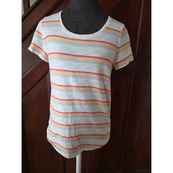 Gap Womens Striped T-Shirt Rainbow Colors Cotton Blend Size S - Picture 1 of 6